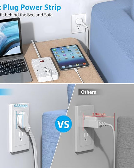 Power Strip with USB,Surge Protector Flat Plug with 8 Widely Spaced Outlets and 6 USB Ports(1 USB C), 5ft Extension Cord Wall Mountable Phone Tablet Laptop Computer Multiple Devices
