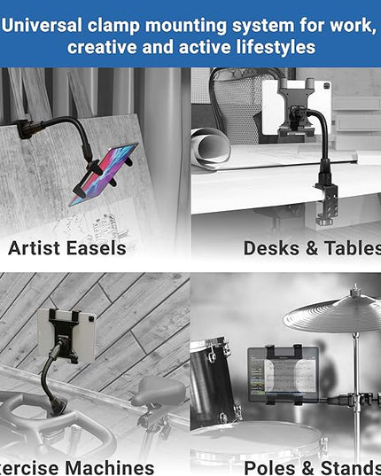 ARKON Mounts - Heavy Duty Tablet Holder with Clamp Mount and 12-Inch Bendable Gooseneck Arm | Versatile Tablet Stand with Easy Install & Durable Support | Securely fits iPad, Galaxy, Note, and more