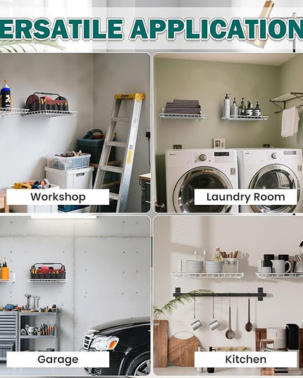 EVERHANGER Garage Wall Shelves 12x18 Inch, Wall Mounted Storage Shelf, Metal Shelf Rack, Heavy-Duty Shelf Organizer 2 Pack, White