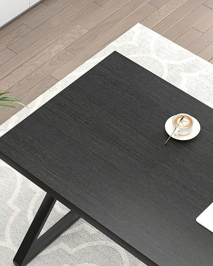 FOLUBAN Black Desk, Modern Wood and Metal Computer Desk for Home Office, Simple Writing Work PC Desks for Bedroom, Industrial Study Gaming Table for Living Room, Black, 53 Inch