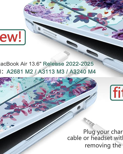 DONGKE for M4 MacBook Air 13.6 Inch Case 2025 2024 2023 2022 Model A3240 A3113 A2681 M3 M2 Chip, Plastic Hard Shell Case Cover with Touch ID for MacBook Air 13 Inch M4 - Lavender Flowers