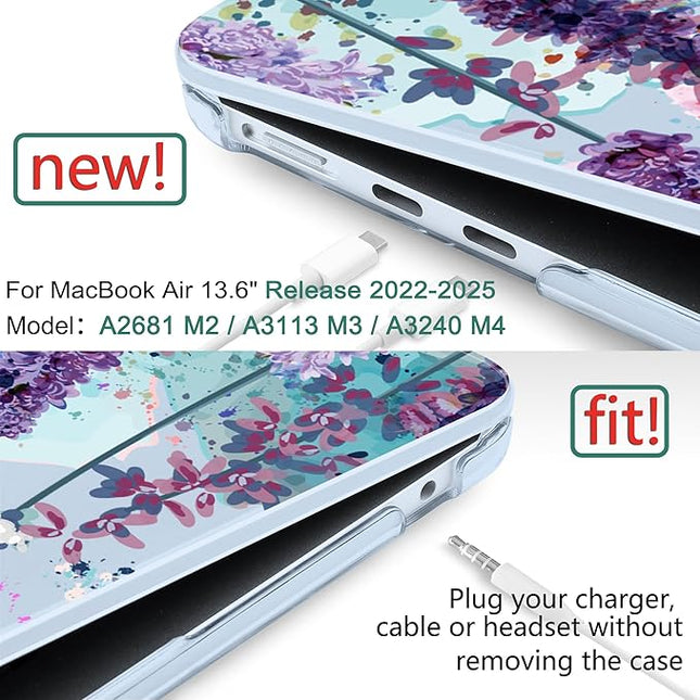 DONGKE for M4 MacBook Air 13.6 Inch Case 2025 2024 2023 2022 Model A3240 A3113 A2681 M3 M2 Chip, Plastic Hard Shell Case Cover with Touch ID for MacBook Air 13 Inch M4 - Lavender Flowers