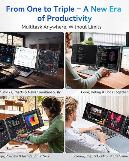 Blackview DCM6 Triple Laptop Screen Extender,14" 1080P FHD IPS Portable External Screen,Two Cable USB C Travel for 13-17'' Laptop,Plug & Play Compatible with Windows/Mac/Chrome OS and Mobile Devices
