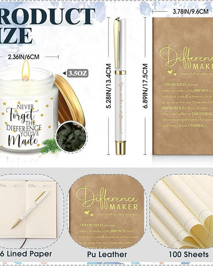 4 Pcs Difference Maker Gift for Women Men Teacher Employee Appreciation Gift for Coworker Staff Coach Difference Maker Mug Notebook Scented Candle Motivational Ballpoint Pen for Valentines(White)