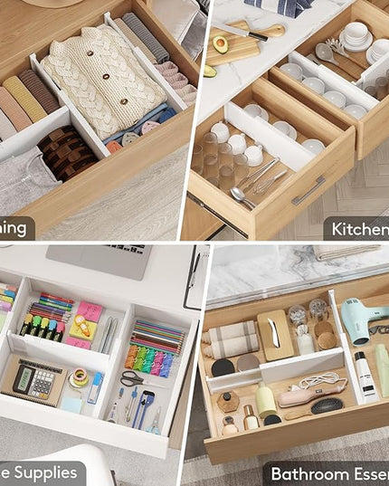Lifewit 5 Pack Drawer Dividers Plastic 6" High, 13.5-22" Adjustable Drawer Organizers for Clothes, Expandable Dresser Separators in Bedroom/Bathroom/Kitchen/Fridge/Office Organization and Storage