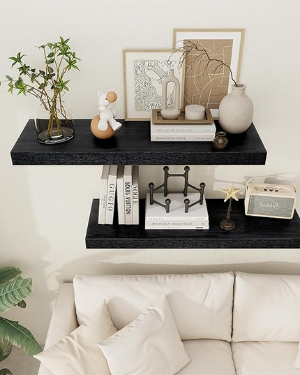 Black Floating Shelves 36 Inch Long, 12 Inch Deep Floating Shelves for Wall, 36 x 12 Shelves for Wall Storage & Display, 2" Thick Floating Shelf for Bathroom, Living Room, Bedroom, Set of 1