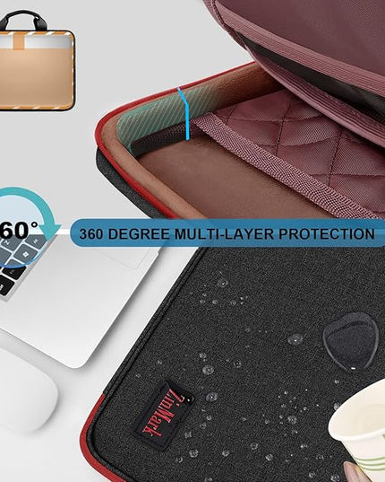 Laptop Case 15.6 Inch Briefcase Military-Grade Protection with Detachable Belt Bag, Compatible All Model of 15-16 Inch MacBook Pro and Most Popular 15.6 Inch Notebooks Chromebooks (Black Red)
