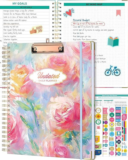 Ospelelf Undated Spiral Bound Planner Daily, Weekly and Monthly Planner, Pink Teacher Student Planner 12 Month 8.5 x 11