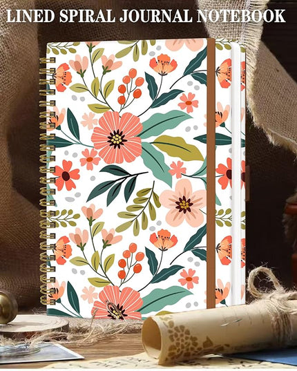 Spiral Journal Notebook for Women, Hardcover A5 College Ruled Notebook, 120 Pages, Thick Paper, Cute Lined Journal for School, Office & Work, 6 x 8.4 in(Cute Pink Flowers)
