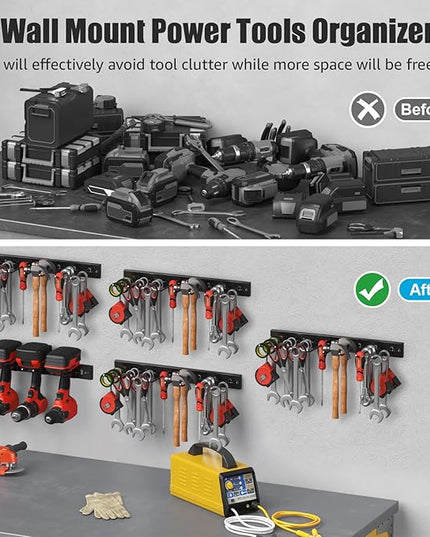 CCCEI 5 Modular Pegboard Strip Storage, Metal Peg Slat Wall Mount for Garage, Basement, Garden, Laundry Room Organization. Flexible Tool Organizer for Rake, Shovels, Crafting. Gifts for Men, Red.