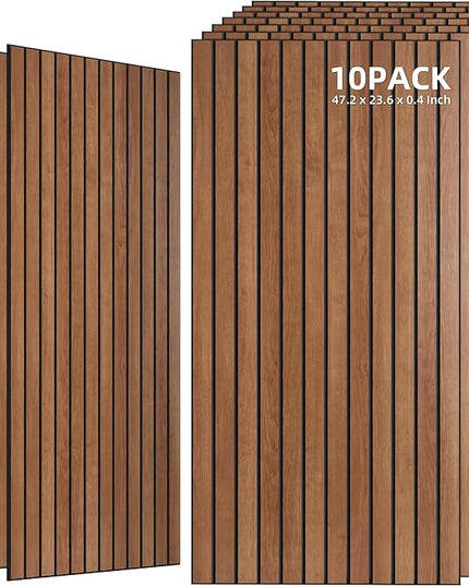 TO-TH Wood-Look Acoustic Wall Panels, 10 Pack 47.2” x 23.6” Sound Panels, Decorative Wood Panels for Wall Sound Dampening Panels for Home, Office, Basement, Cherry with Mitered Edges