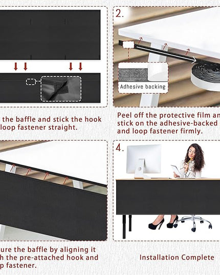 60" Under Desk Privacy Panel Self-Adhesive Modesty Panel with Wire Pocket for Cable Management Organizer Heavy Duty Desk Skirt - Office Home or Standing Workstation Concealer Shield