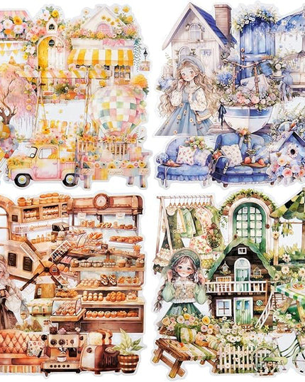 AuriicLeaf Daily Life PET Sticker Set, 120Pcs Cottagecore Stickers for Scrapbooking, Journaling, DIY Crafts and Planner Supplies