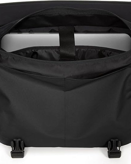 EASTPAK Delegate + – 20L Weatherproof Shoulder Bag with 17" Laptop Sleeve, Trolley Strap, Reflective Details, Adjustable Padded Strap, Black