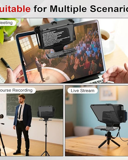 7.7-Inch Mobile Teleprompter, 3-in-1 Handheld/Desktop/Monitor Modes, HD 70/30 Optical Beam Splitter, Remote Control, Compatible with iOS & Android Tablets