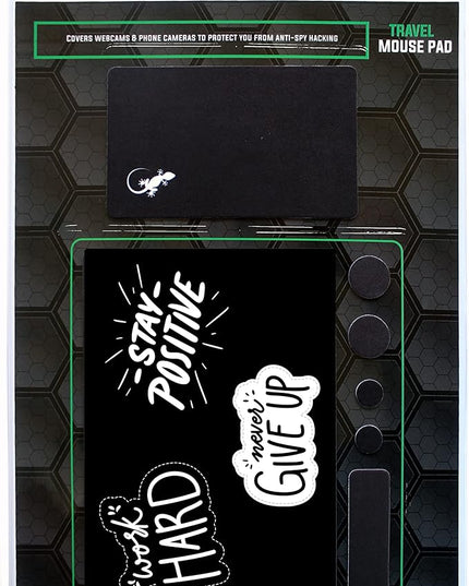 Mouse Pad Adhesive Bottom - Sticks to Any Surface - Portable - Webcam Covers and Screen Cleaner Included (Never GIVE UP)