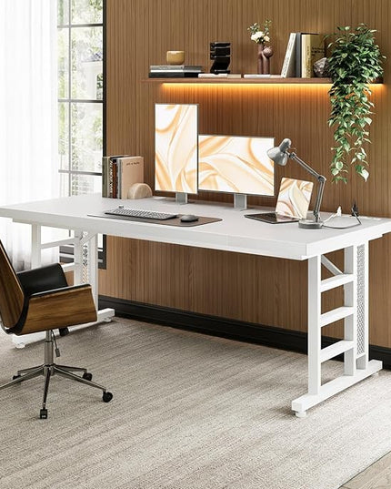 Coleshome 71 Inch Executive Desk with USB Ports, Large Computer Desk with Extra Thick, Long Mordern Office Workstation, Business Furniture for Home Office, White