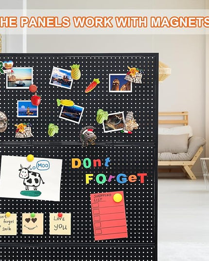 3.5'x 6' Pegboard Display Stand with T-Base, Metal Peg Board Organizer Panels Display Rack With Wheel, Standing Pegboard Display, Extra 30 pieces Hooks, Black