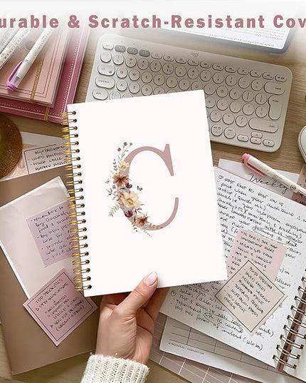 Lacama Customized Monogrammed Gifts, Pink Initial Letter C Notebook Journal, Aesthetic Wildflower Personalized Spiral Notebook, Birthday Gifts for Women, School Supplies, Office Supplies 5.5x8.3