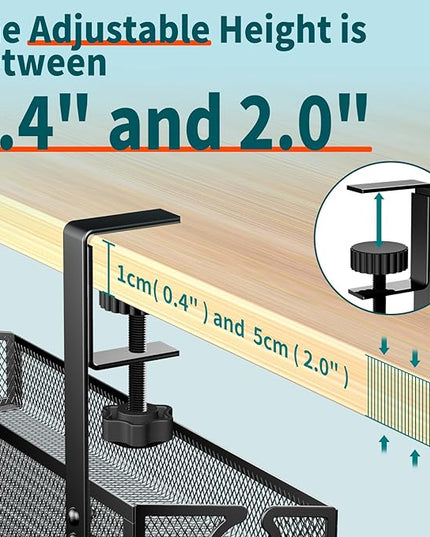 Under Desk Cable Management Tray Black, No Drill Desk Cable Wire Management Organizer with Clamp, PC Cord Organizer Accessories & Workspace for Office, Home