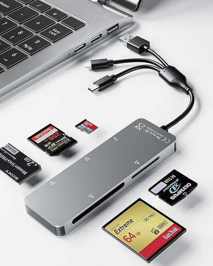 Memory Stick pro Duo Adapter 5-in-1 Multi Memory Card Reader Supports SD/TF/CF/MS/XD Picture Card for PC/USB-C/iPhone, Lightning+USB A+USB C Memory Stick pro Duo Reader for iPhone