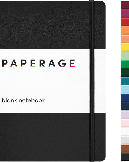 PAPERAGE Blank Journal Notebook, (Black), 160 Pages, Medium 5.6 in x 8 in - 100 GSM Thick Paper – Hardcover Journaling Notebook for Work, School, Note Taking or Sketching