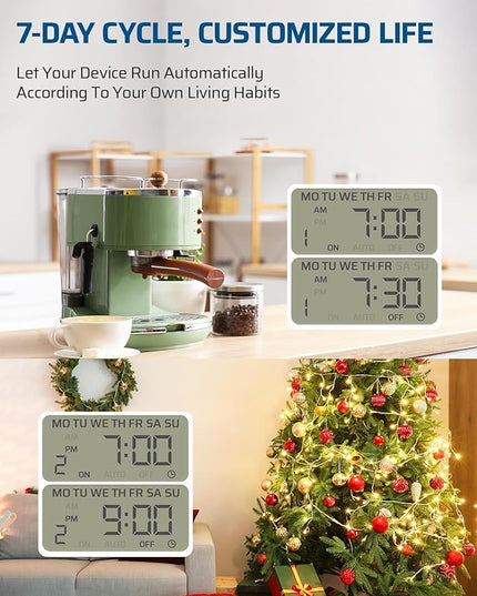 DEWENWILS 7 Day Heavy Duty Timers for Electrical Outlets, 2 Pack Dual Outlet Digital Timer, 3 Prong Programmable Light Timer for Indoor Lamp, Light, Fan, Pets, Home, Kitchen, Office, 125V 60Hz