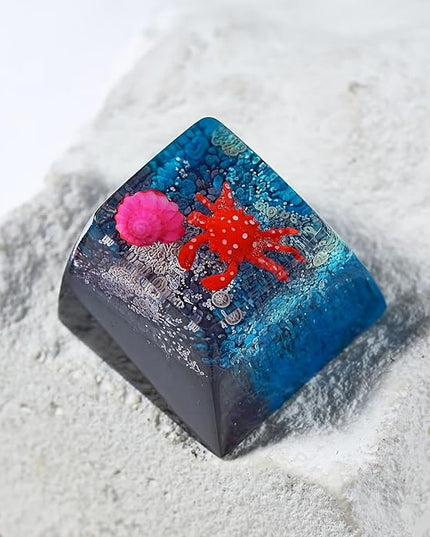 Crab with Pink Seashell Artisan Keycap Black Blue Ocean R1 SA Profile Custom Keycaps 1U ESC Handmade Gaming Resin Key Cap Cherry MX Switch Compatible Mechanical Keyboard Sea Lover Gift