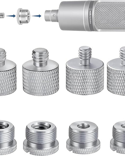 IXTECH Mic Stand Adapter Set 8 pc - Metal Tripod Adapters Female-Male 5/8-3/8, 3/8-5/8, 5/8-1/4, 1/4-5/8 ADP02 Silver