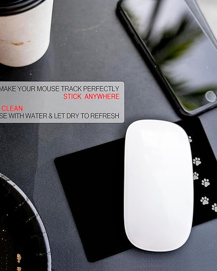 Mouse Pad Adhesive Bottom - Sticks to Any Surface - Portable - Webcam Covers and Screen Cleaner Included (Dog Paw)