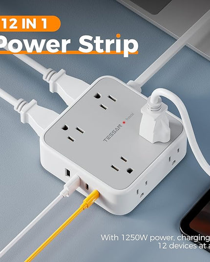 TESSAN Surge Protector Power Strip, 5 FT Extension Cord with Multiple Outlets Flat Plug, 4 USB (2 USB C) and 8 AC Outlets, 900 Joules Protection, Wall Mount Charging Station for Home, Office, Dorm