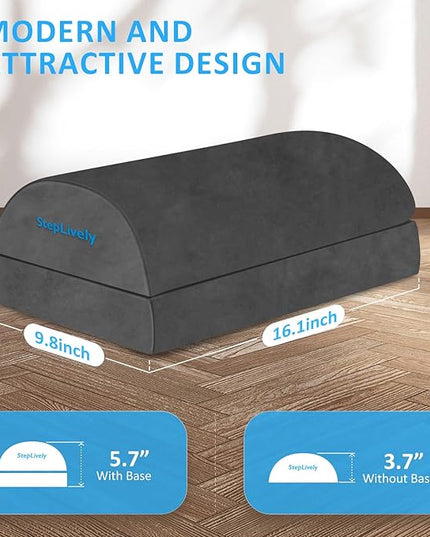 StepLively Foot Rest for Under Desk at Work, Comfortable Foot Stool with 2 Adjustable Heights, Footrest with Washable Cover, for Back & Hip Pain Relief, Suitable for Office, Home and Car (Grey)