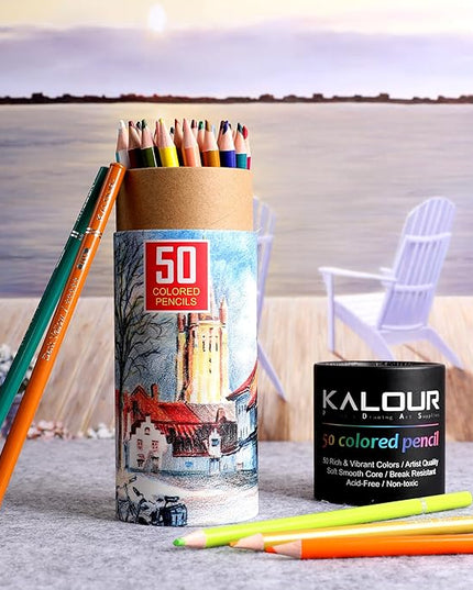 KALOUR Premium Colored Pencils,Set of 50 Colors,Artists Soft Core with Vibrant Color,Ideal for Layering Blending Shading,Color Pencils for Adults Beginners Coloring Book…