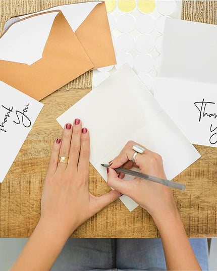 VNS Creations Thank You Cards With Envelopes Bulk Set & Stickers - 100 Pack 4x6 Blank Thank You Notes Bulk Box Set - Large Note Card Small Business, Wedding, Baby Shower & Bridal Shower - White