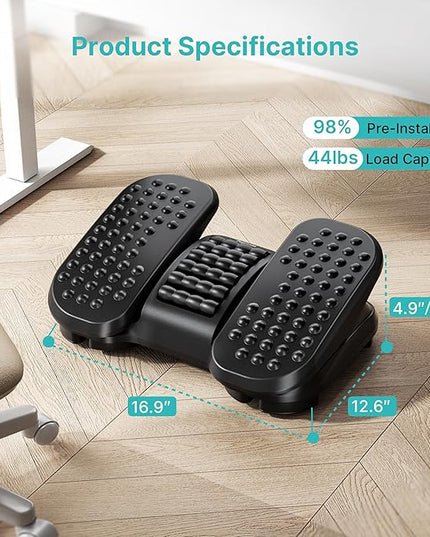 Foot Rest Under Desk with Massage Texture and Roller, Ergonomic Foot Stool with 2 Height Position, Adjustable Foot Rest for Under Desk at Work, Black