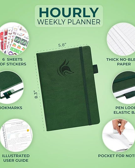 Clever Fox Planner Schedule – Undated Weekly & Monthly Life Planner with Time Slots, Appointment Book & Daily Organizer, A5 (Forest Green)