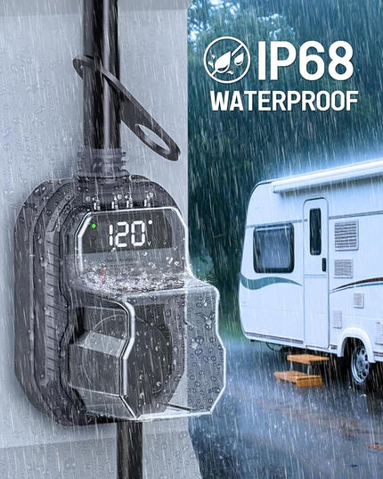 18,000J RV Surge Protector 50 Amp with LED Display, 50 Amp Surge Protector for RV with Voltage Monitoring, Clear Error Codes, Comprehensive Detection, IP68 Waterproof