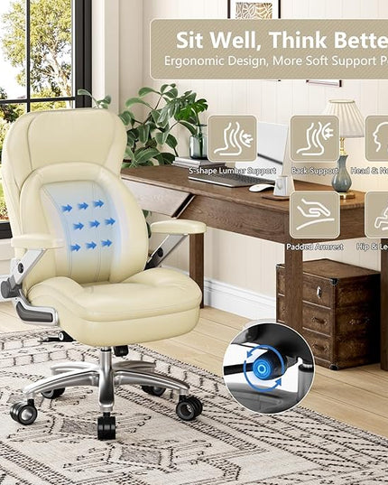 Big and Tall Office Chair, 600lbs Heavy Duty Desk Chair with 5D Arms, Adjustable Lumbar Support & Height, Tilt Function, PU Leather High Back Ergonomic Executive Computer Chair with 3'' Silent Casters