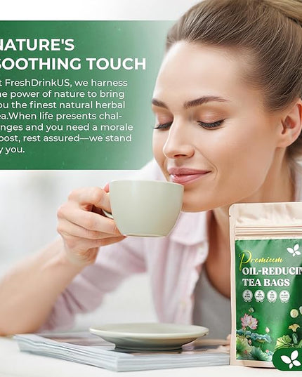 FreshDrinkUS, Oil-Reducing Herbal Tea – 75 Tea Bags | Blend of Winter Melon, Lotus Leaf, Ginger, Hawthorn, Gardenia Fruit, Rose, Cassia Seed & More | Naturally Caffeine-Free | Delicious Hot or Iced
