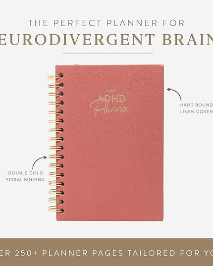The ADHD Planner - Undated Daily Weekly Schedule Organizer Journal for Disorganized People - Habit Tracker Record Emotions & Mood - Academic Goals - Structure & Focus for Adults Brains (Spiral) (Red)