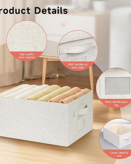 Large 17''x12'' Quart Collapsible Stackable Storage Bins with Lids, 2 Packs Off White Fabric Closet Boxes with Lids, Storage Cube Baskets Container Organizers for Bedroom Office(17''x12.2x''8'')