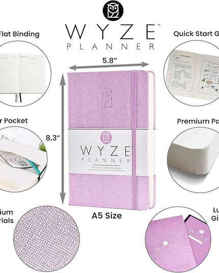 Undated Daily Planner – 6-Month A5 Productivity Organizer with Full Page Per Day, Hourly Schedule, Goal Setting, Habit Tracker, Weekly & Monthly Pages – Hardcover Time Management Notebook (Lilac)