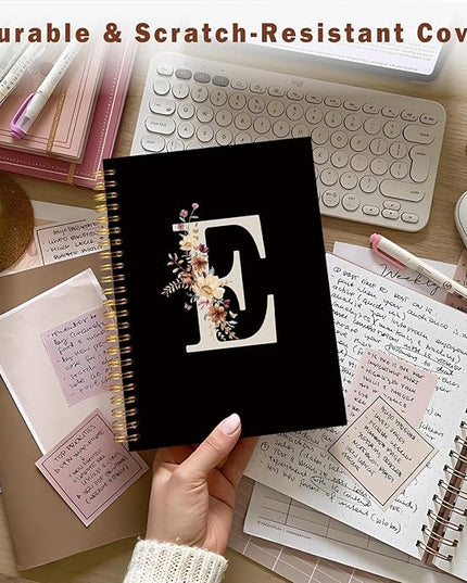 Lacama Black Initial Letter E School Notebook Journal, Cute Wildflower Personalized Spiral Notebook, School Supplies, Customized Monogrammed Gifts, Birthday Gifts for Women, Office Supplies