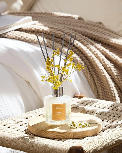 Airkeep Reed Diffuser Set,3.38 fl oz (100 ml) - Lemon Eucalyptus Oil Diffusers with 8 Reed Sticks, Home Fragrance Reed Diffuser for Bathroom Shelf Decor