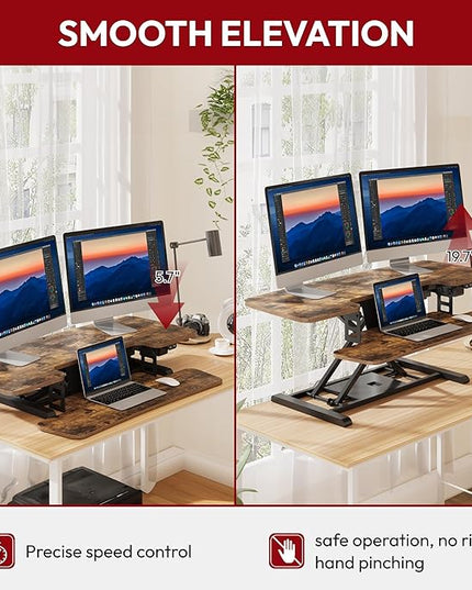 SANODESK Standing Desk Converter with Electric Motor 42" Height Adjustable Riser for Office Home,Dual Monitor and Laptop Workstation with Large Keyboard Tray, Rustic Color