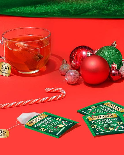 Twinings Peppermint Cheer Herbal Tea Individually Wrapped Bags, 20 Count (Pack of 1), Peppermint & Vanilla, Naturally Caffeine-Free, Enjoy Hot or Iced, 20 Teabags