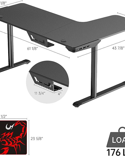 EUREKA ERGONOMIC L Shaped Gaming Desk, 60 Inch L60 Home Office Corner PC Computer Gamer Table Large Writing Workstation Gifts w Mouse Pad Cable Management, Space Saving, Easy to Assemble, Left, Black