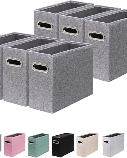 6 Packs Letter Size File Organizer, File Folders Organizer, Fabric Storage Box, Collapsible Paper Organizer with Metal Handle, Smooth PVC Rails, Only Box (Gray)