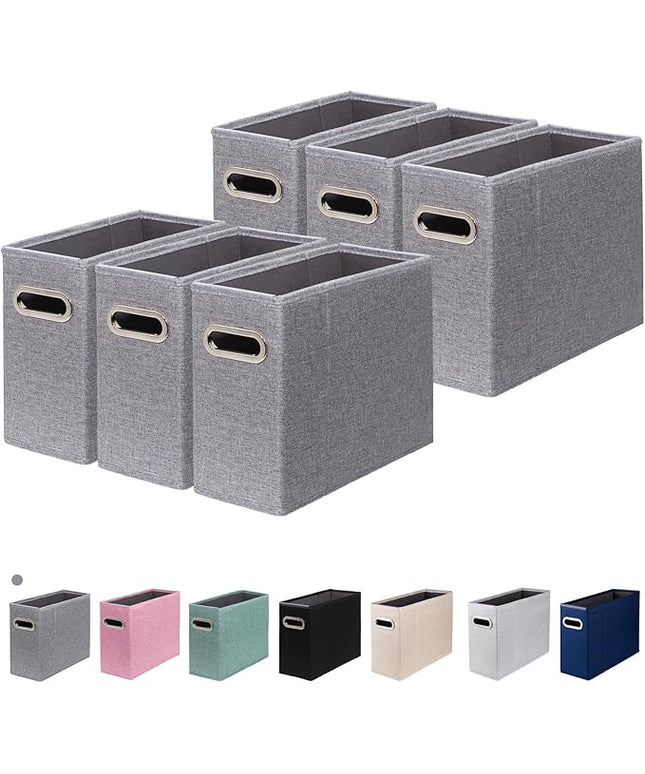 6 Packs Letter Size File Organizer, File Folders Organizer, Fabric Storage Box, Collapsible Paper Organizer with Metal Handle, Smooth PVC Rails, Only Box (Gray)