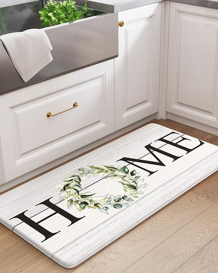 KIMODE Anti Fatigue Kitchen Mat Cushioned, Boho Farmhouse Kitchen Runner Rug, Non Slip Memory Foam Kitchen Mat for Floor, Waterproof Standing Desk Mat for Laundry Office Sink 20"x39" White
